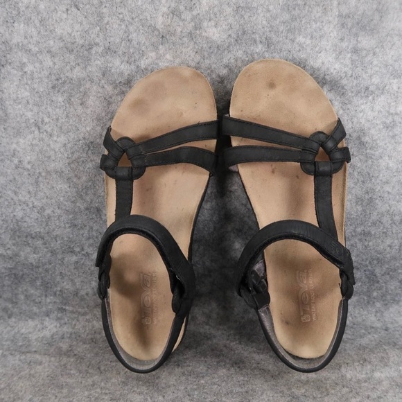 Teva Shoes Womens 9 Ventura Cork Sandals Leather Adjustable Strap Comfort Black - Picture 2 of 9